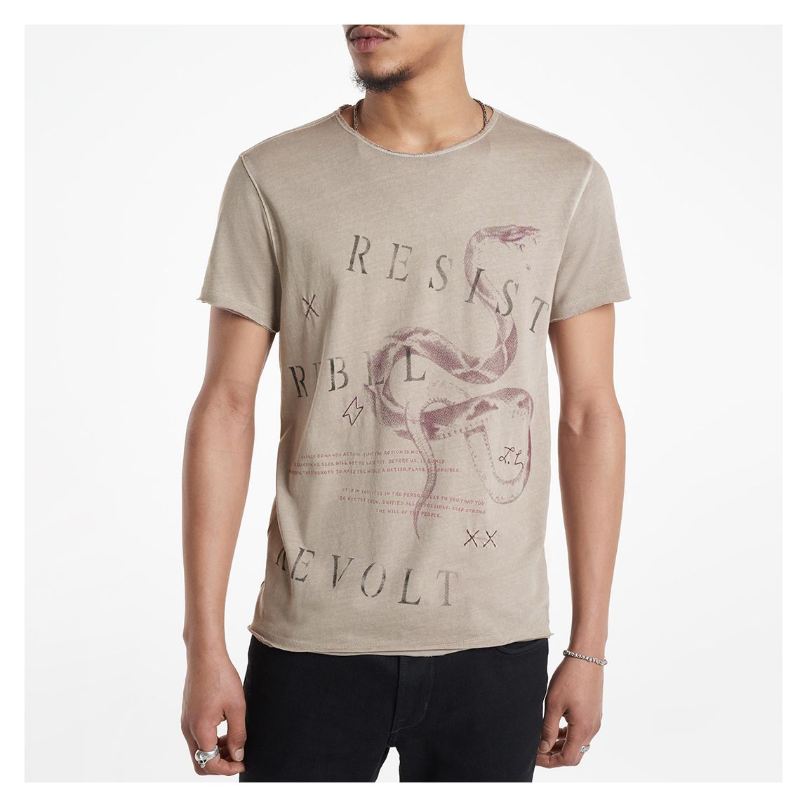 Beige Revolt Raw Edge Cotton T-Shirt main product photo