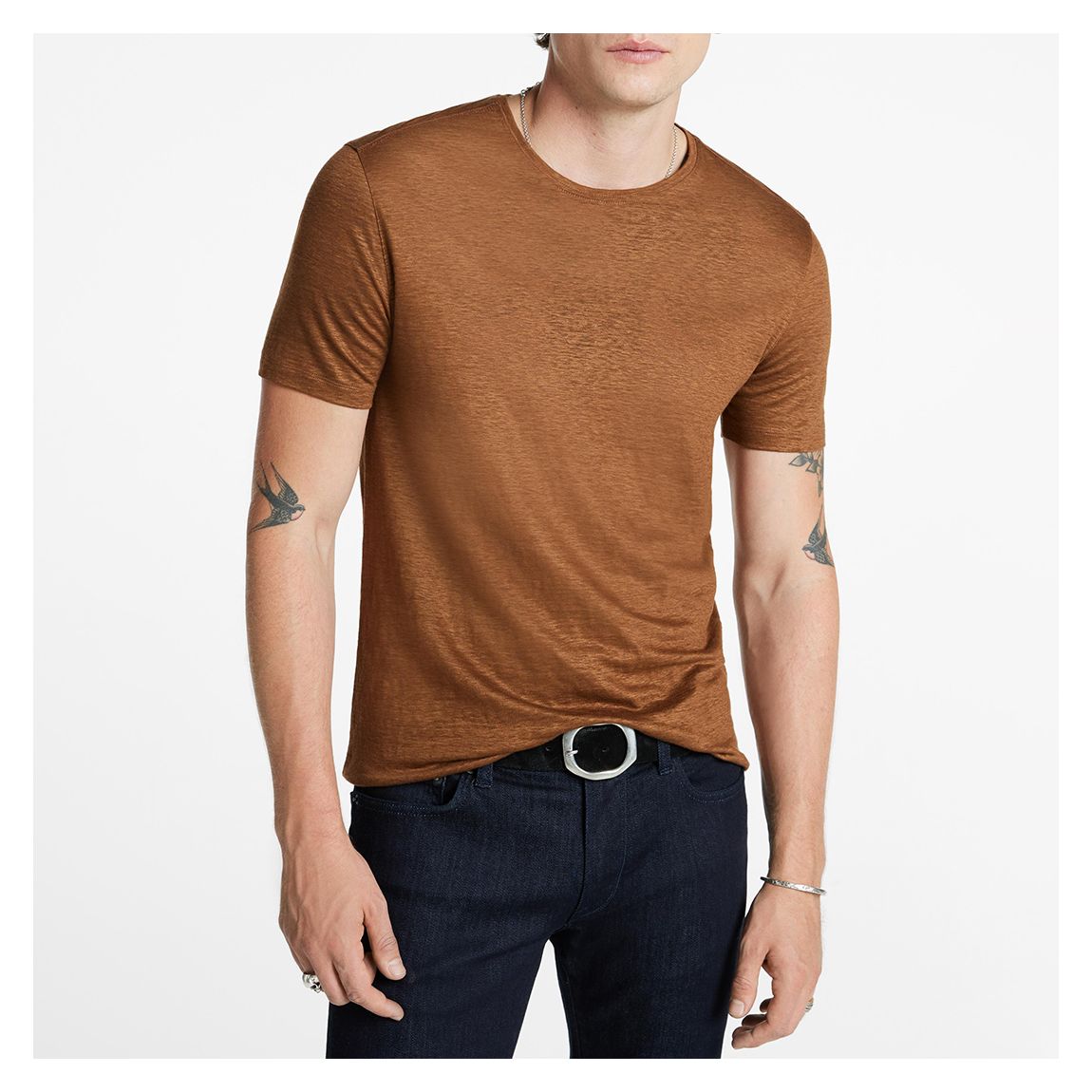 Brown Lagoa Regular Fit Linen T-Shirt main product photo