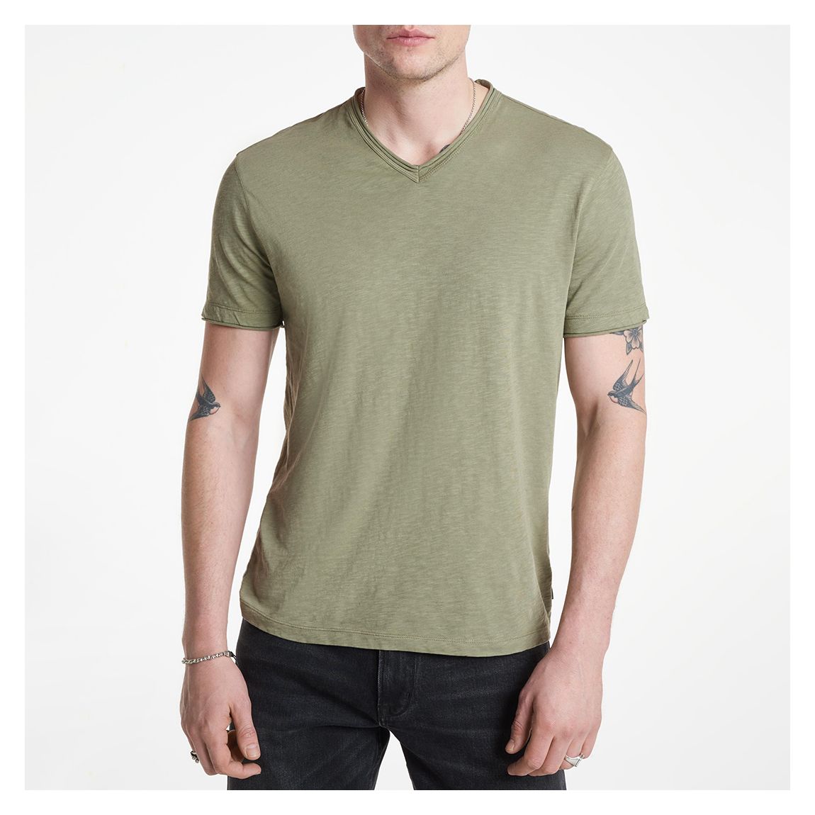Green Miles Slub V-Neck Cotton T-Shirt main product photo
