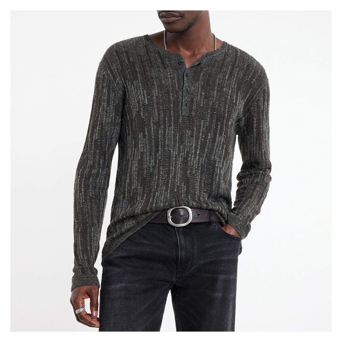 Charcoal William Slim Fit Linen Henley main product photo
