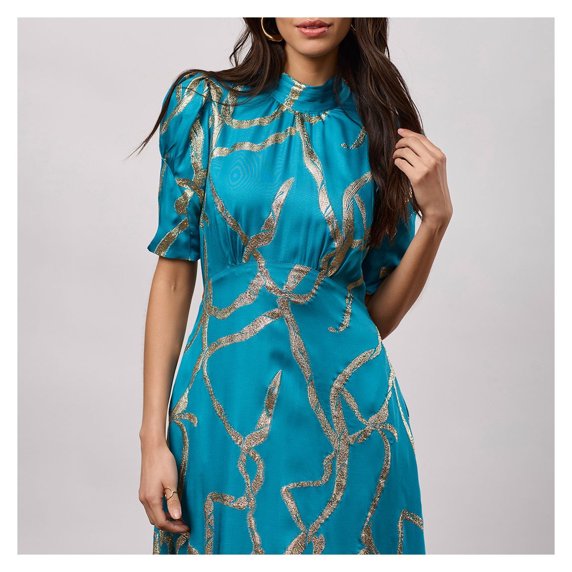 Teal and Gold Print A-Line Midi Dress main product photo