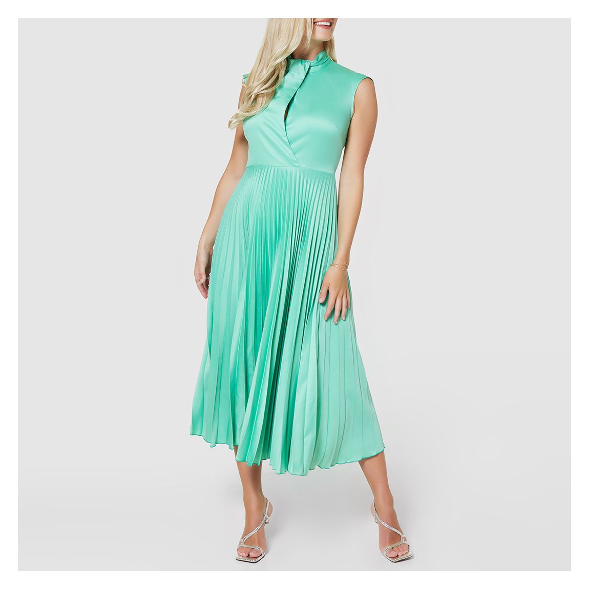 Mint Green Twist Detail Pleated Midi Dress main product photo