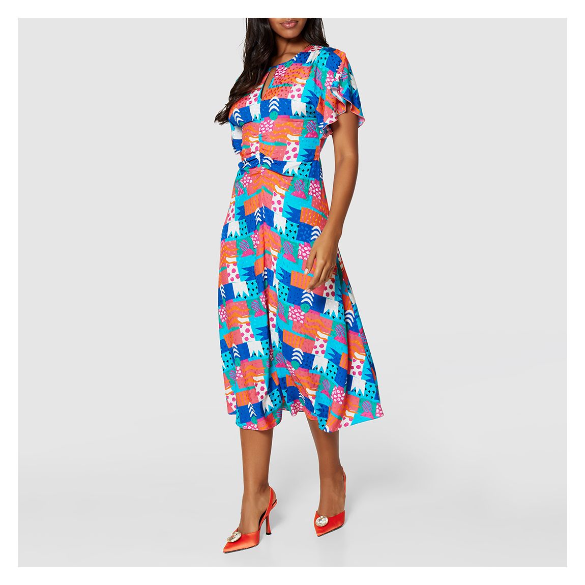 Blue Jacquard Print A-Line Kimono Dress main product photo