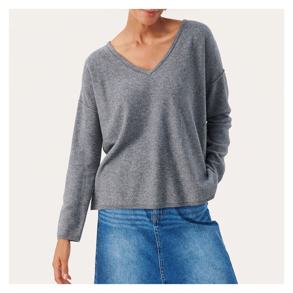 Grey Iliane V-Neck Wool Top main product photo