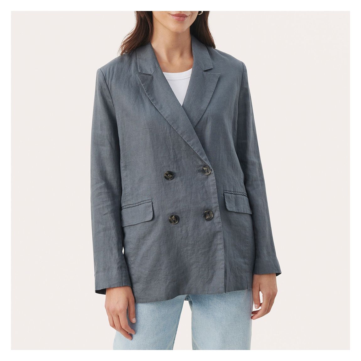 Dark Grey Sine Double Breasted Linen Blazer main product photo