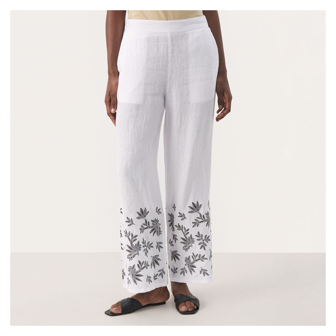 White Embroidered Linen Trouser main product photo
