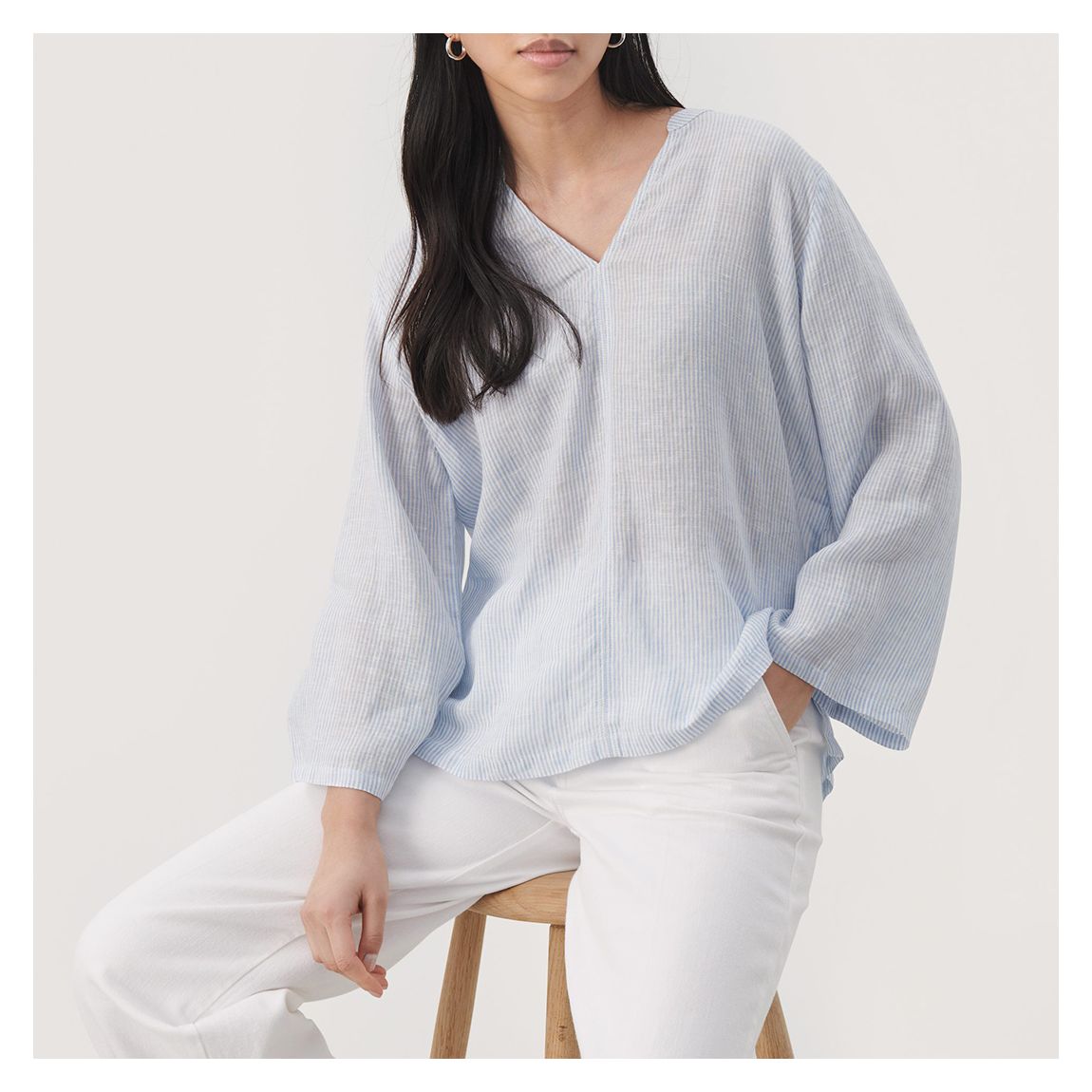 Blue Gertha V-Neck Linen Blouse main product photo