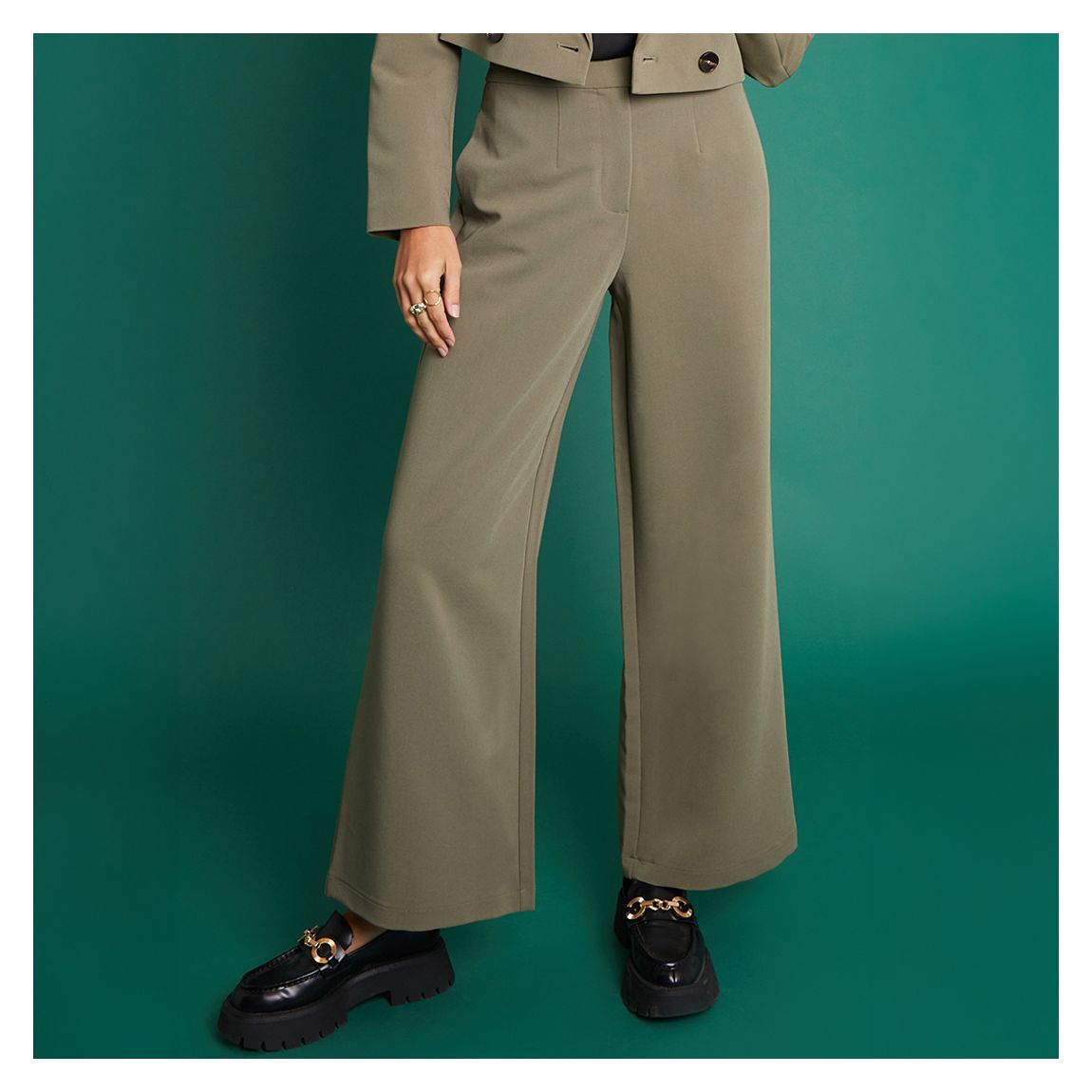 Khaki Wide Leg Trouser main product photo