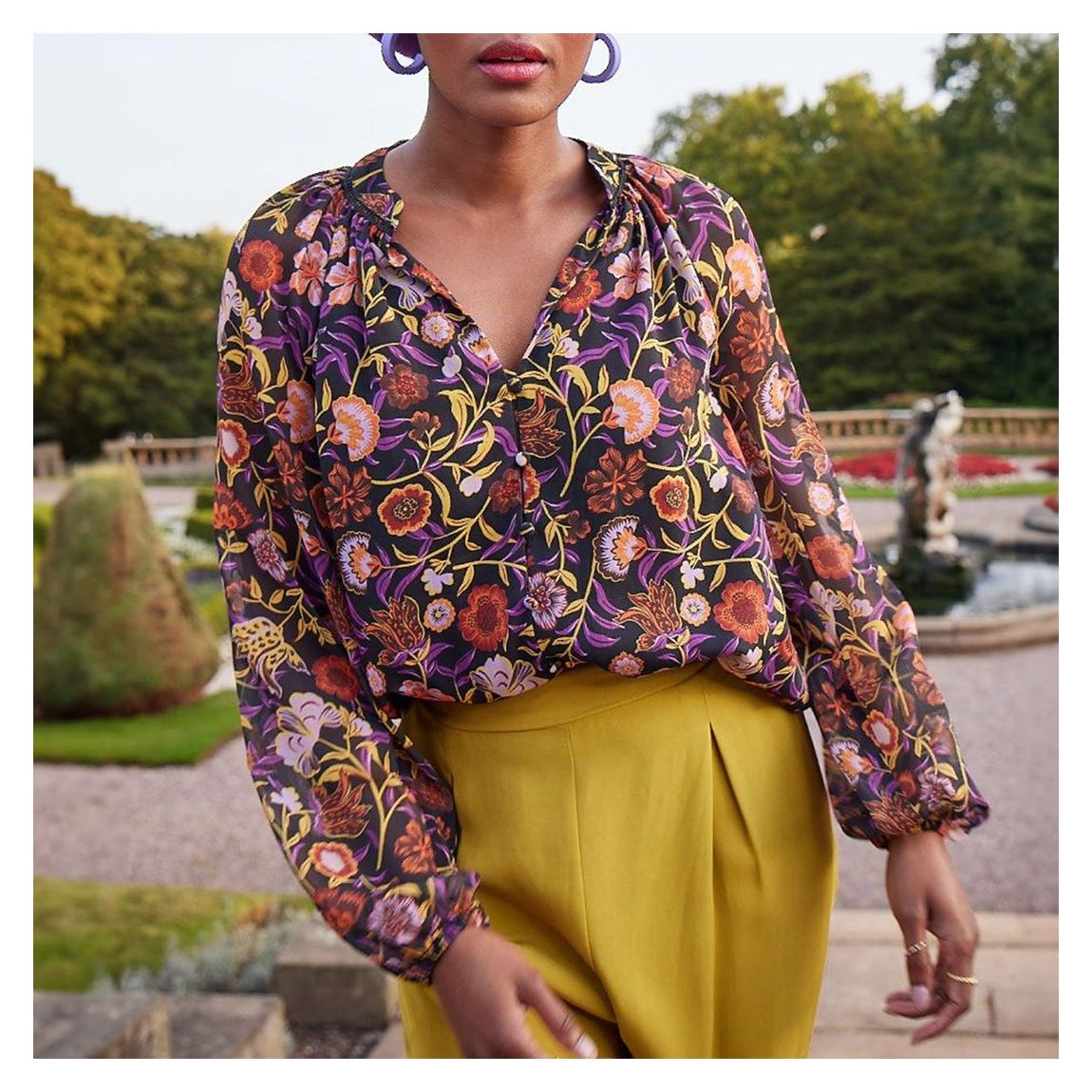 Purple Floral Print Blouse main product photo