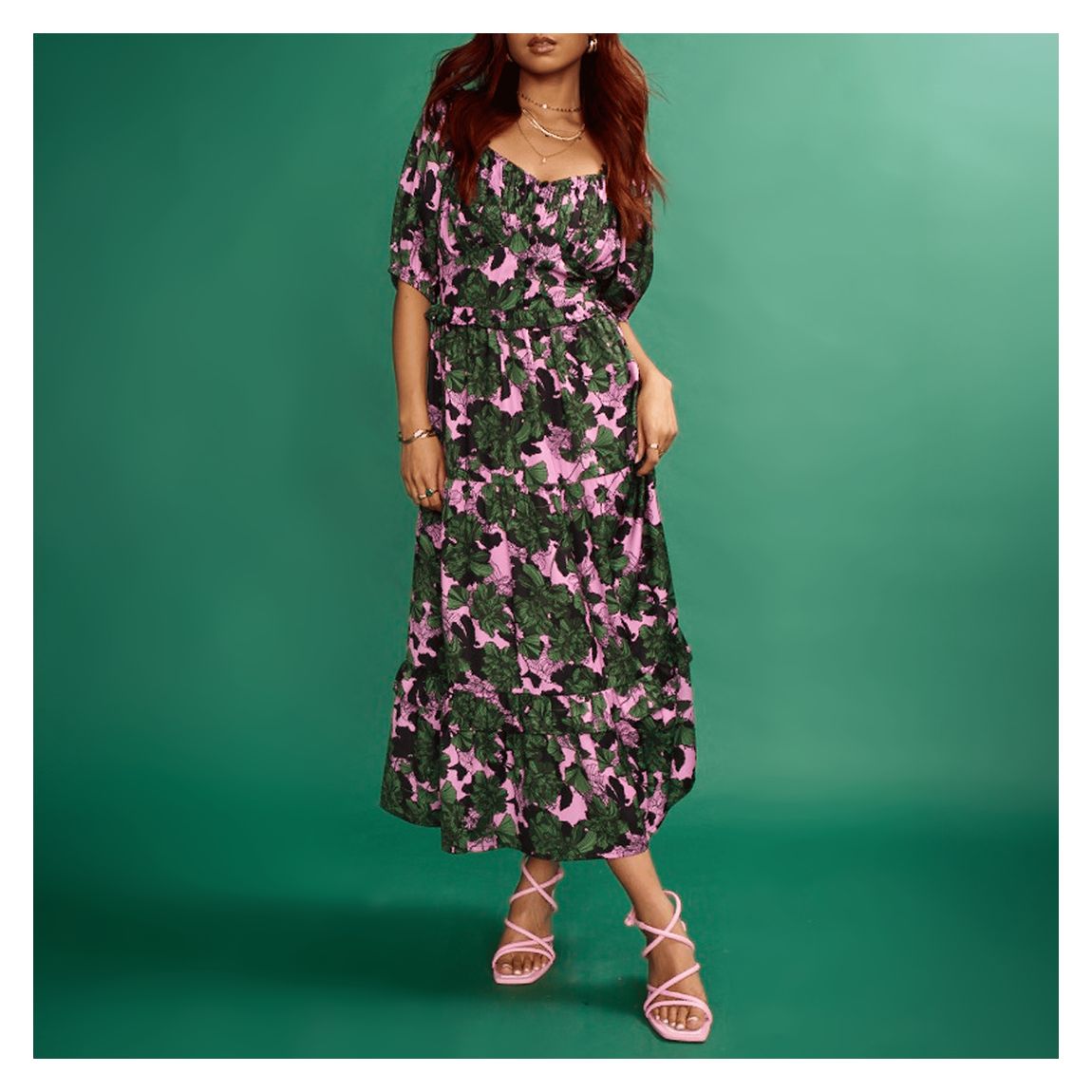 Pink Milkmaid Midi Dress main product photo