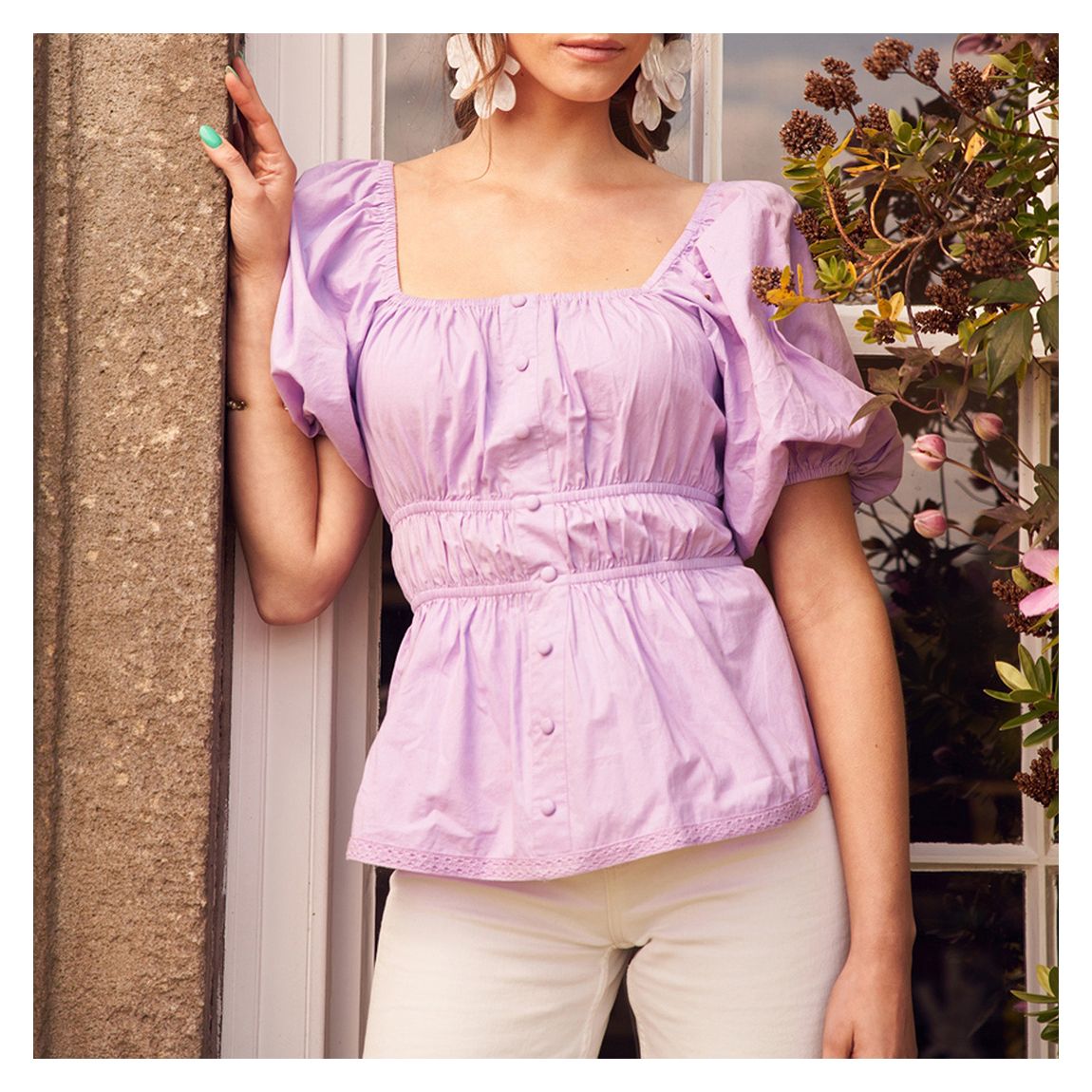 Lilac Cotton Puff Sleeve Top main product photo
