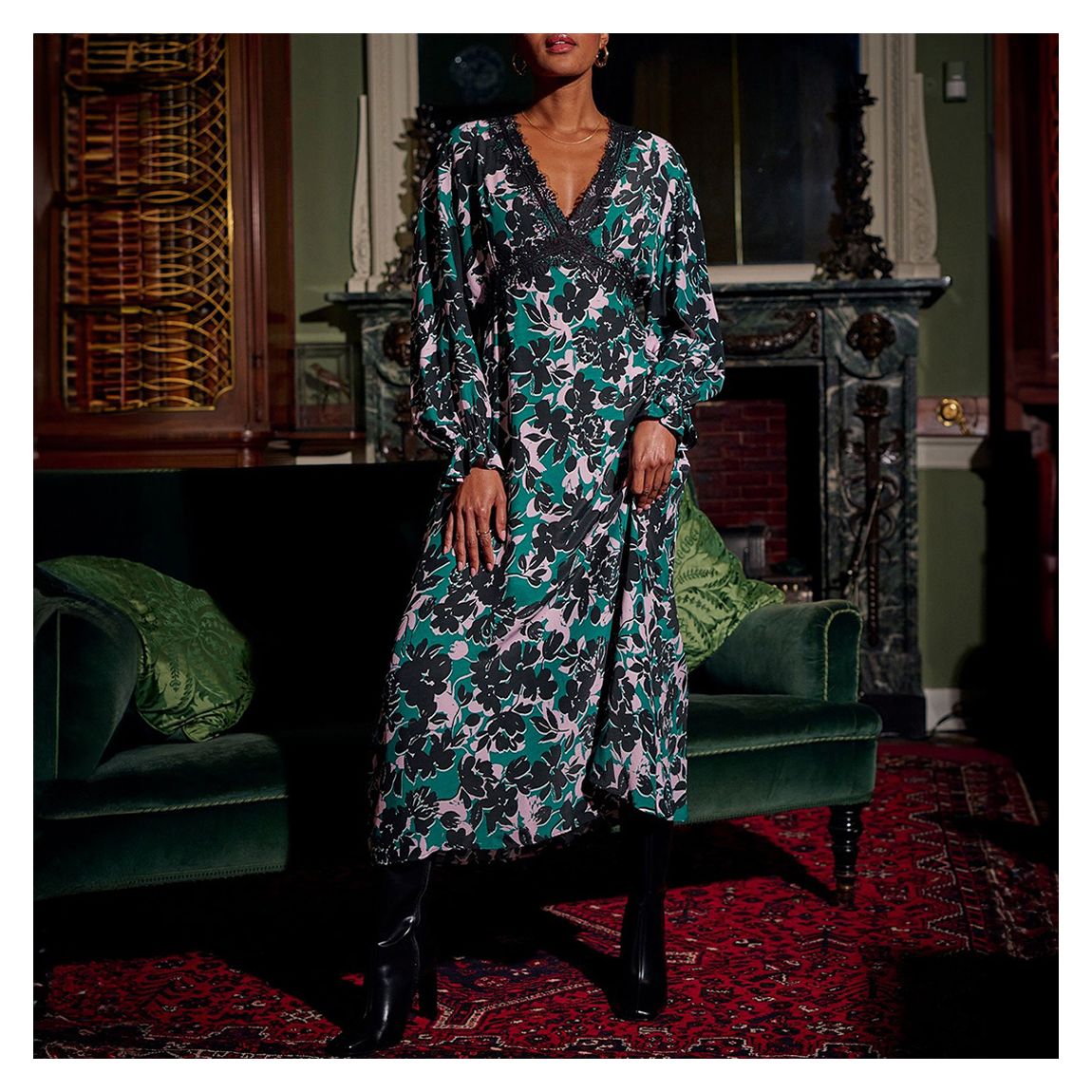 Green Floral Midi Dress main product photo