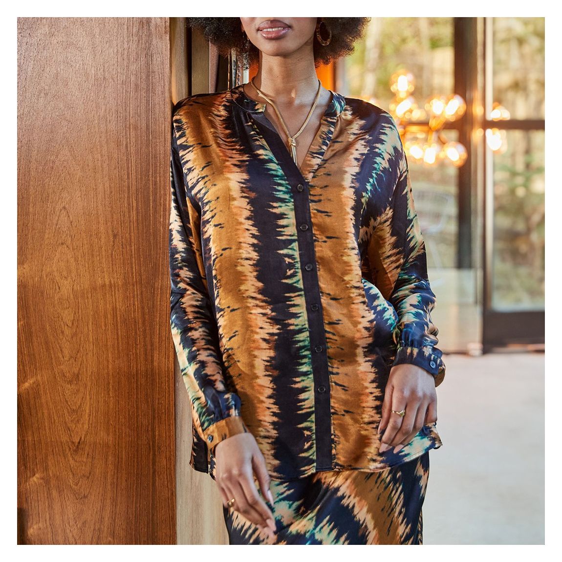 Tie Dye Print Satin Shirt main product photo