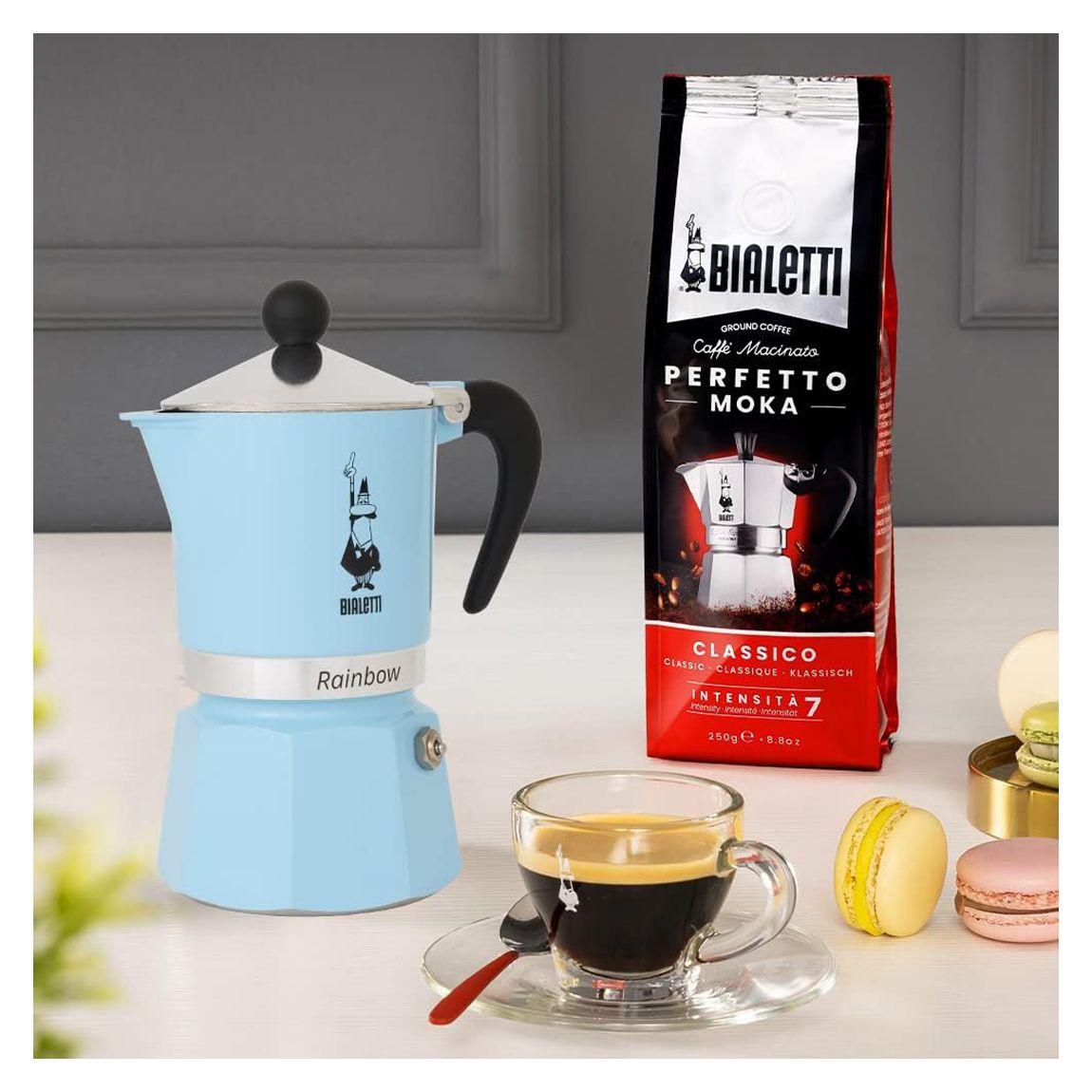 6 Cup Bialetti Blue Rainbow Aluminium Stovetop Coffee Maker main product photo