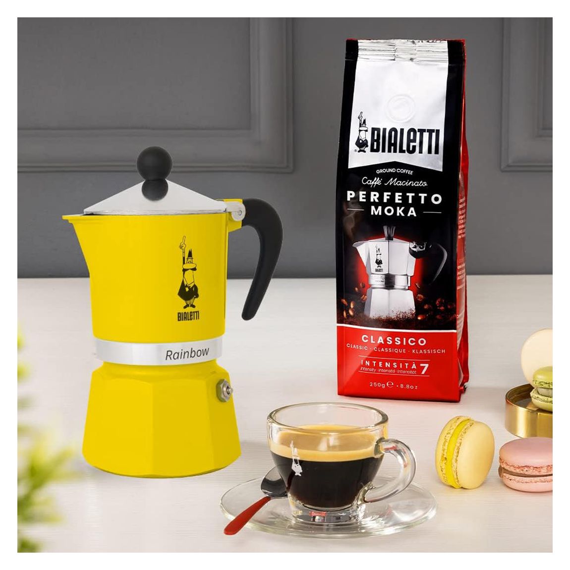 6 Cup Bialetti Yellow Rainbow Aluminium Stovetop Coffee Maker main product photo