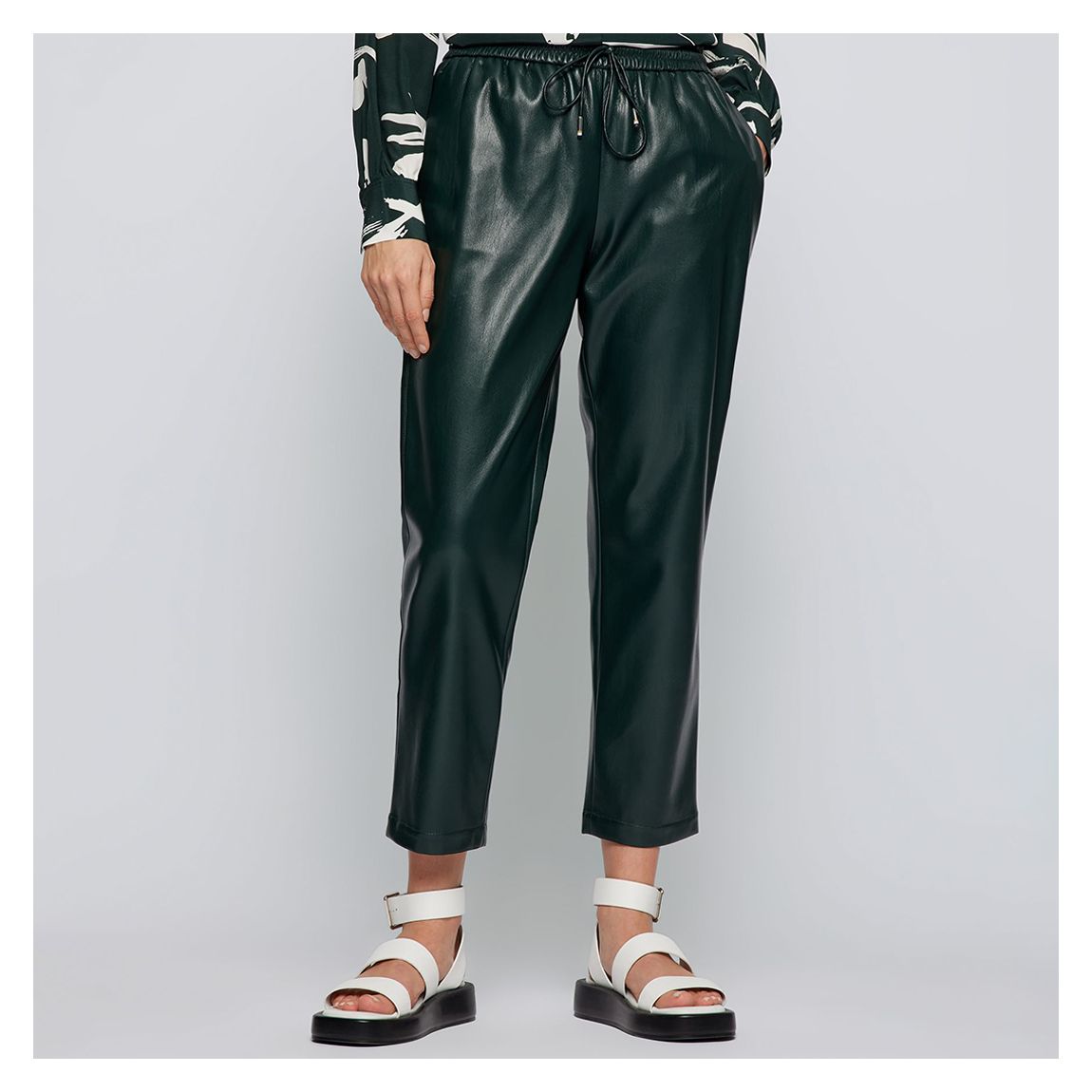 Dark Green Talilia Faux Leather Trousers main product photo