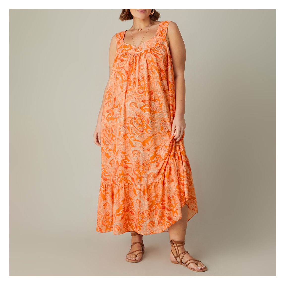 Orange Paisley Tiered Midaxi Dress main product photo