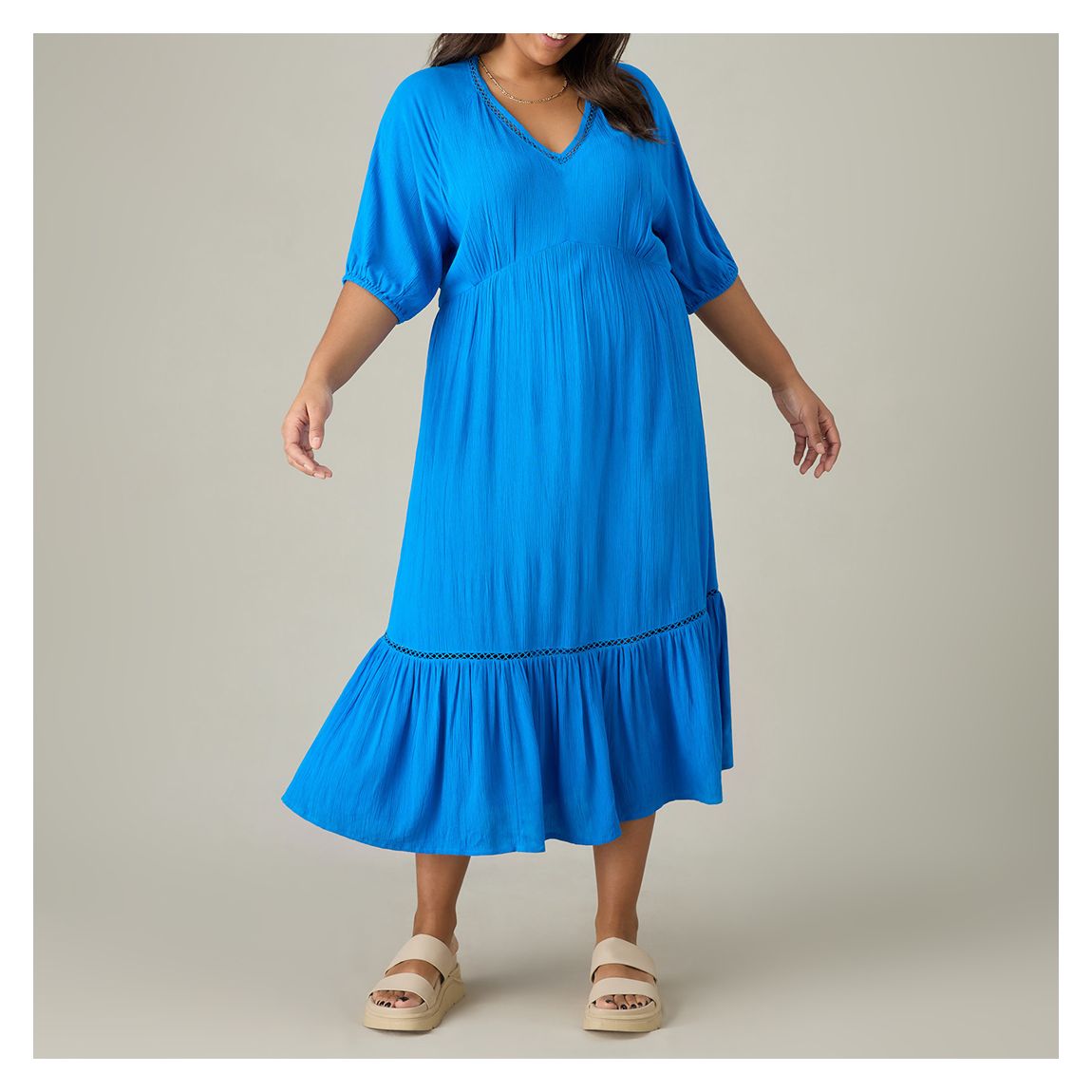 Blue V-Neck Tiered Maxi Dress main product photo