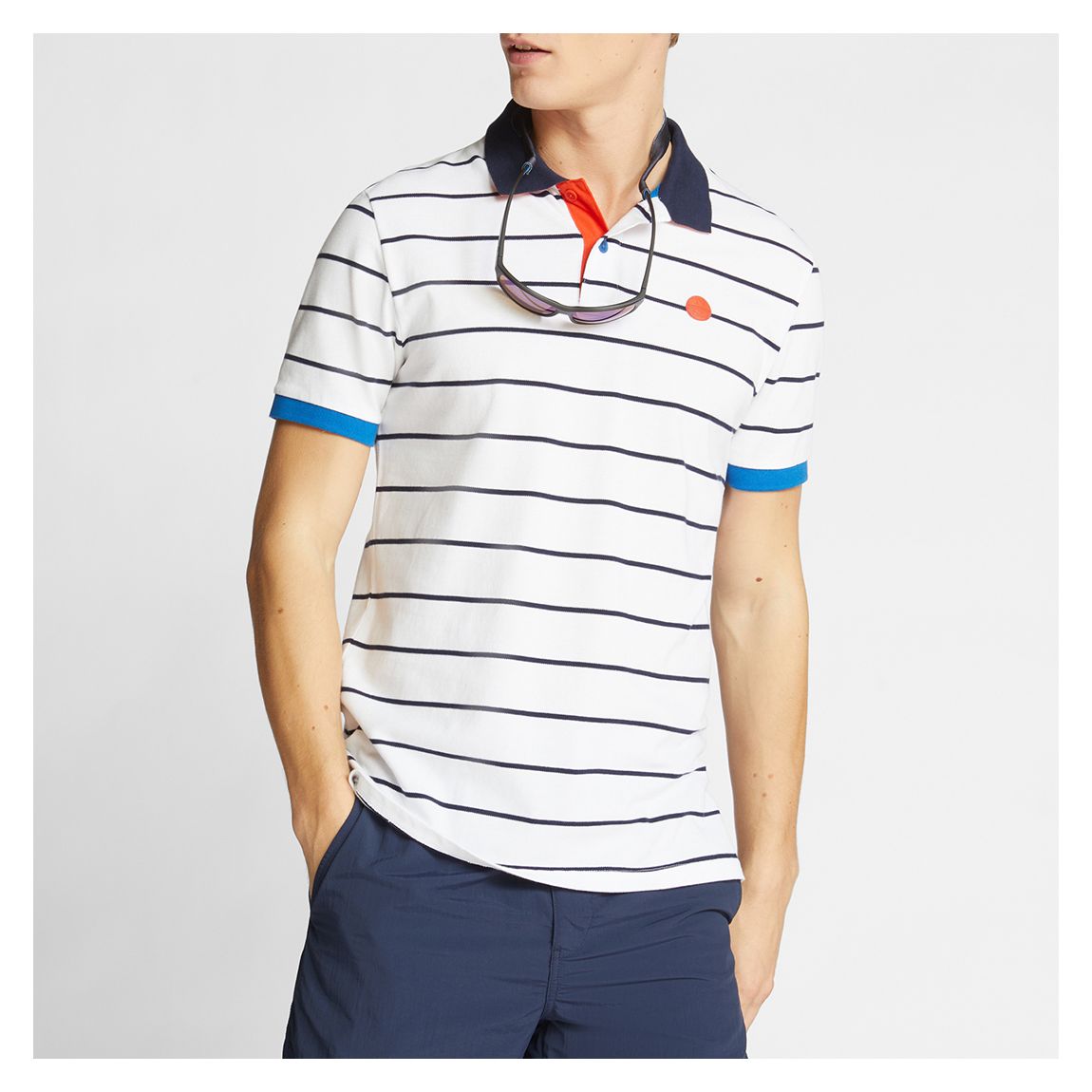 White Cotton Striped Polo main product photo