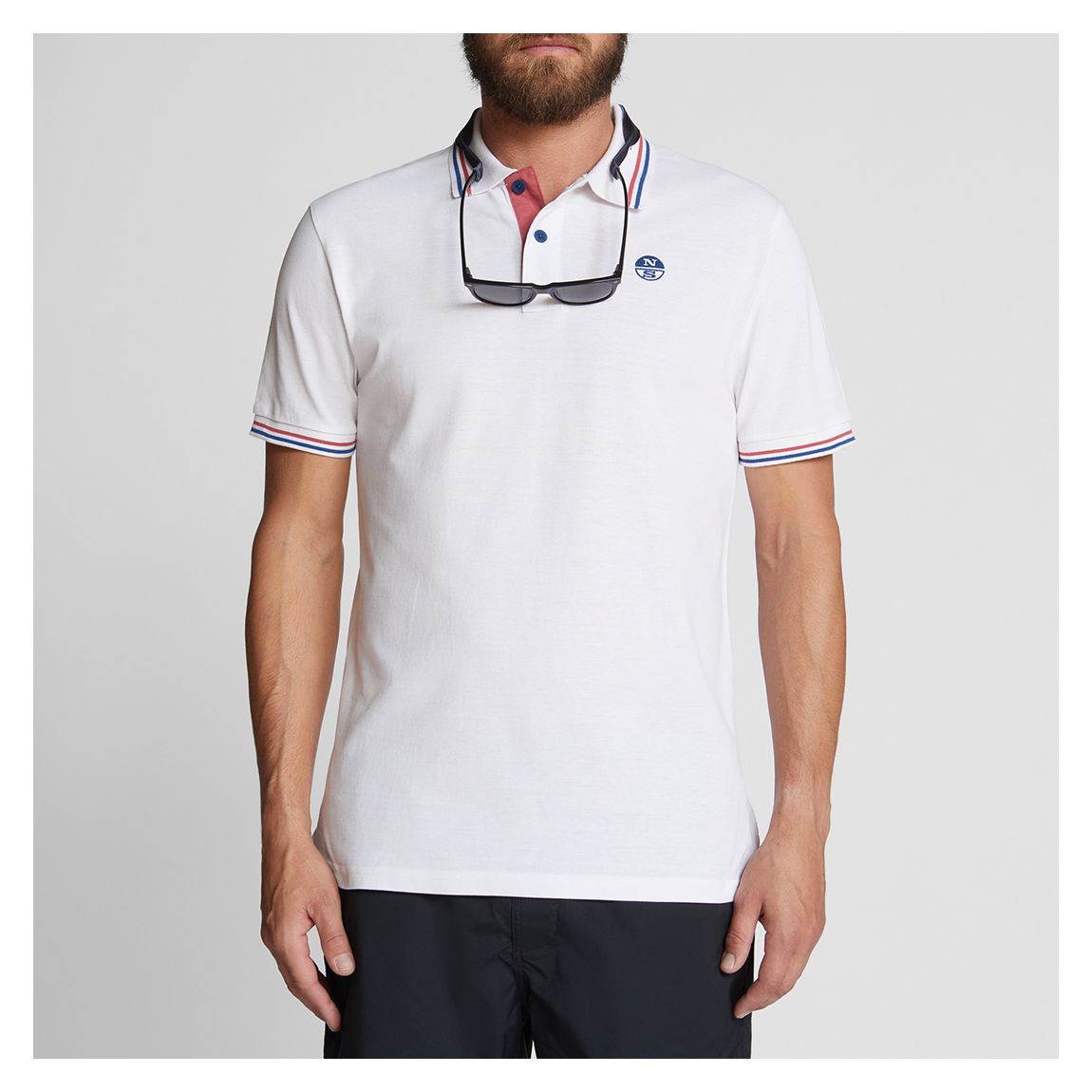 White Cotton Striped Piping Polo main product photo