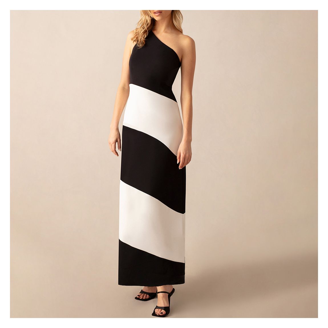 White/Black Sofia Stripe One Shoulder Maxi Dress main product photo