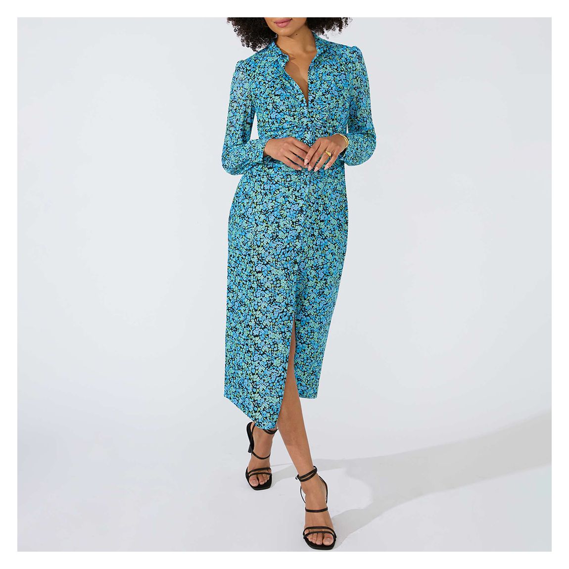 Blue Floral Mesh Shirt Dress main product photo