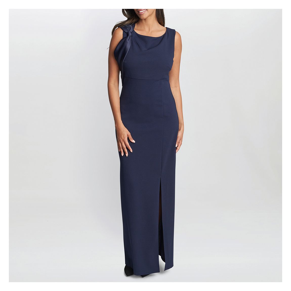 Navy Merle Bow Shoulder Maxi Dress main product photo
