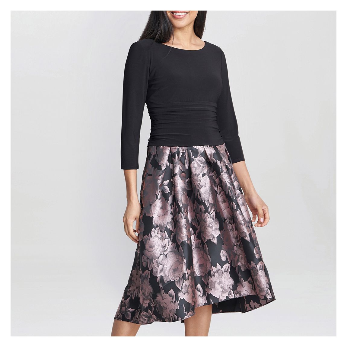 Black Hannah Floral Printed Jacquard Dress main product photo