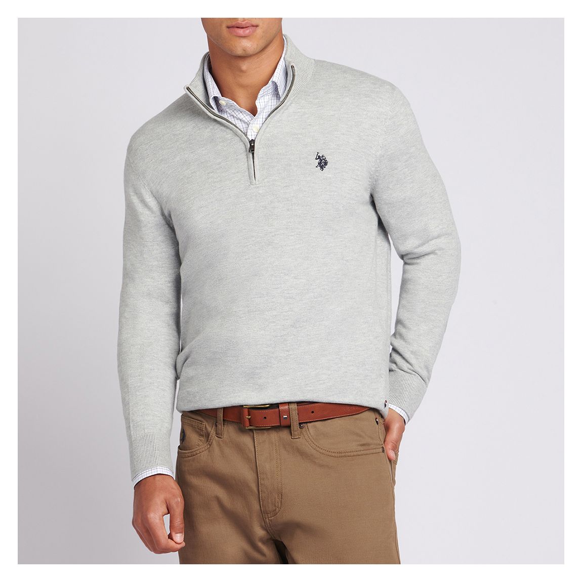 Grey Half Zip Cotton Blend Jumper main product photo