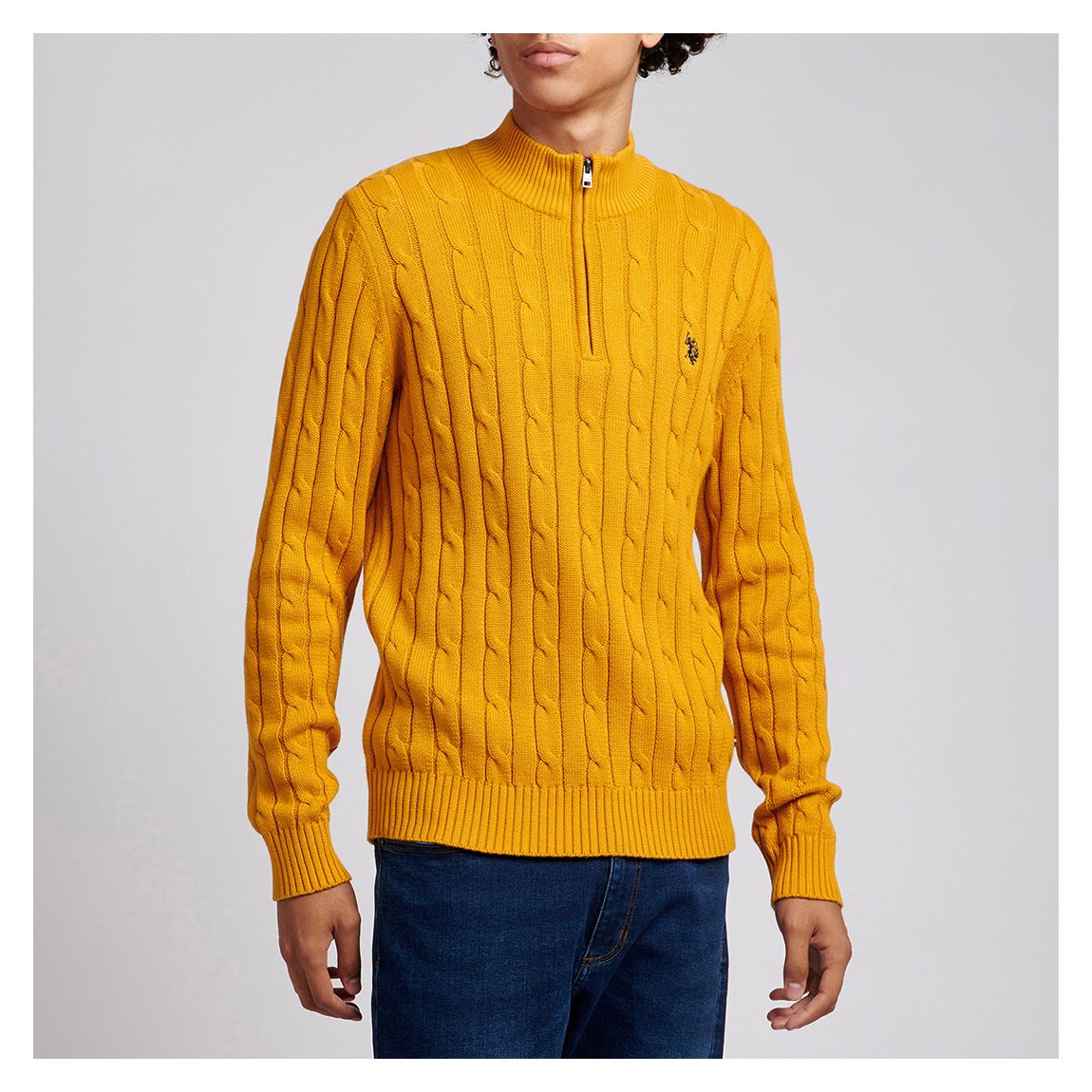 Yellow Half Zip Cable Knit Cotton Jumper main product photo