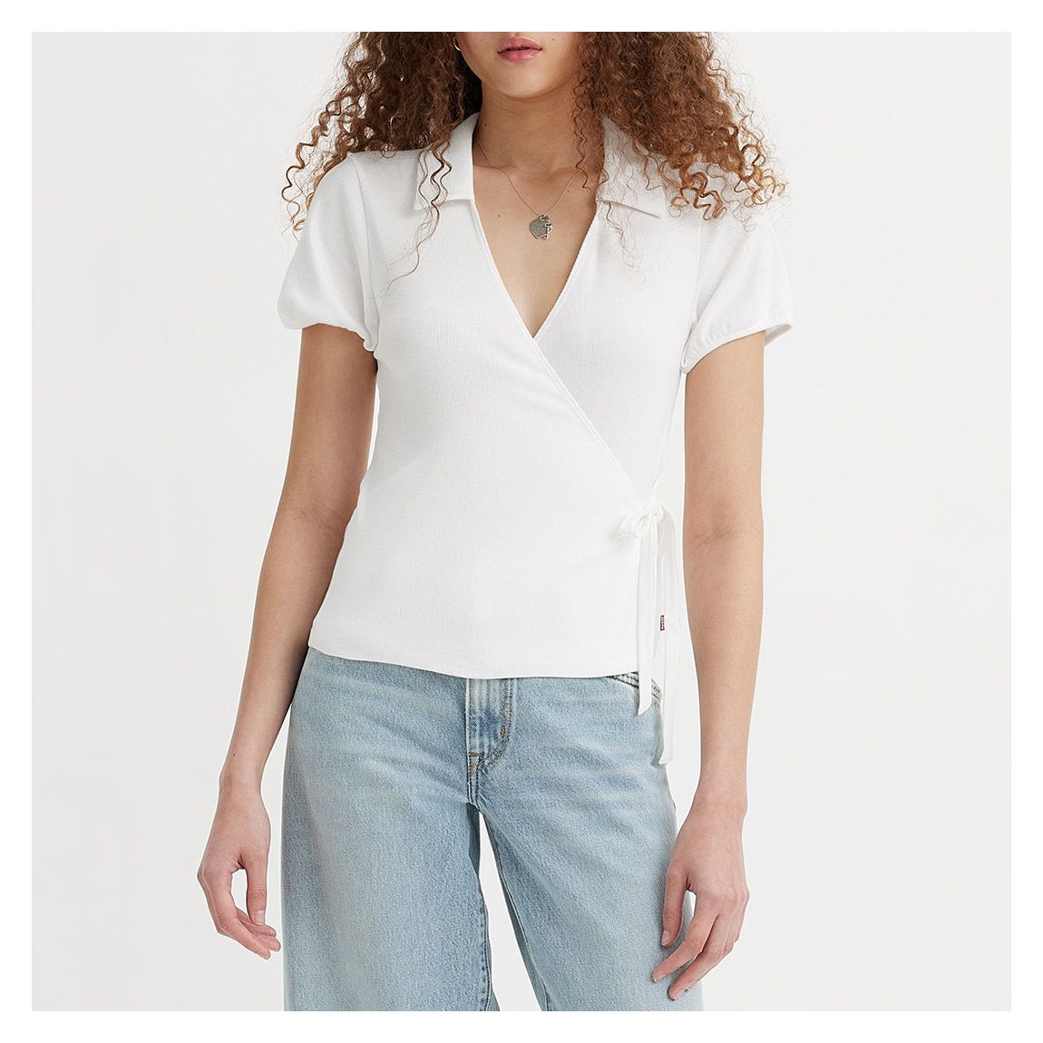 White Cotton Blend Wrap Top main product photo