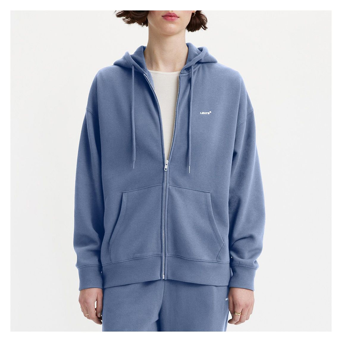 Mid Blue Zipped Cotton Blend Hoodie main product photo
