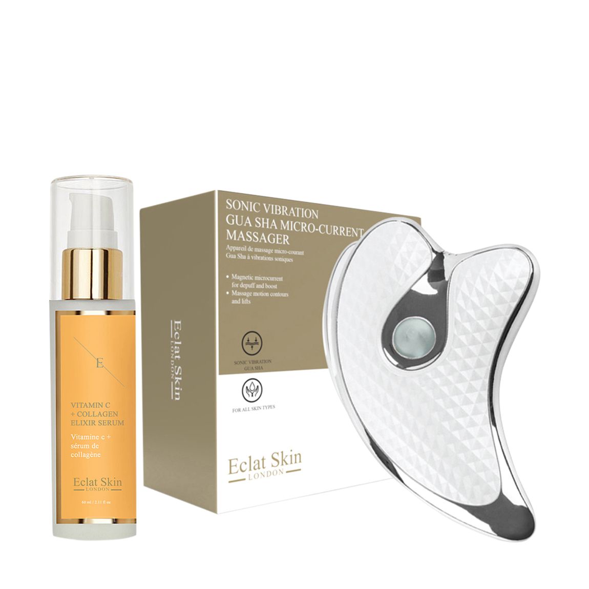 Sonic Vibration Guasha Micro-Current Massager + Vitamin C Serum 60ml main product photo