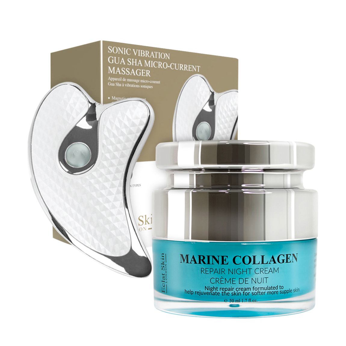 Sonic Vibration Guasha Micro-Current Massager+ Marine Collagen Night Cream 50ml main product photo