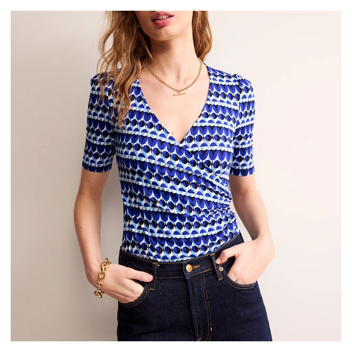 Blue Wrap Front Jersey Top main product photo