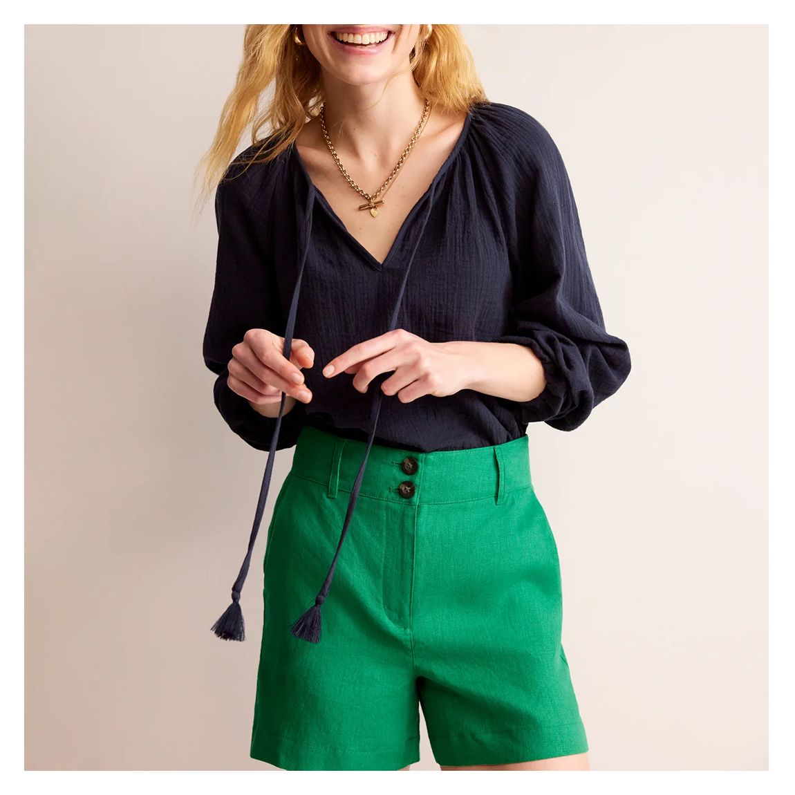 Navy Serena Cotton Blouse main product photo