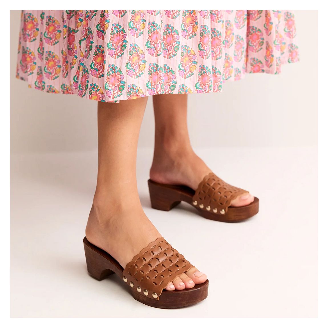 Brown Cut Out Leather Clogs main product photo