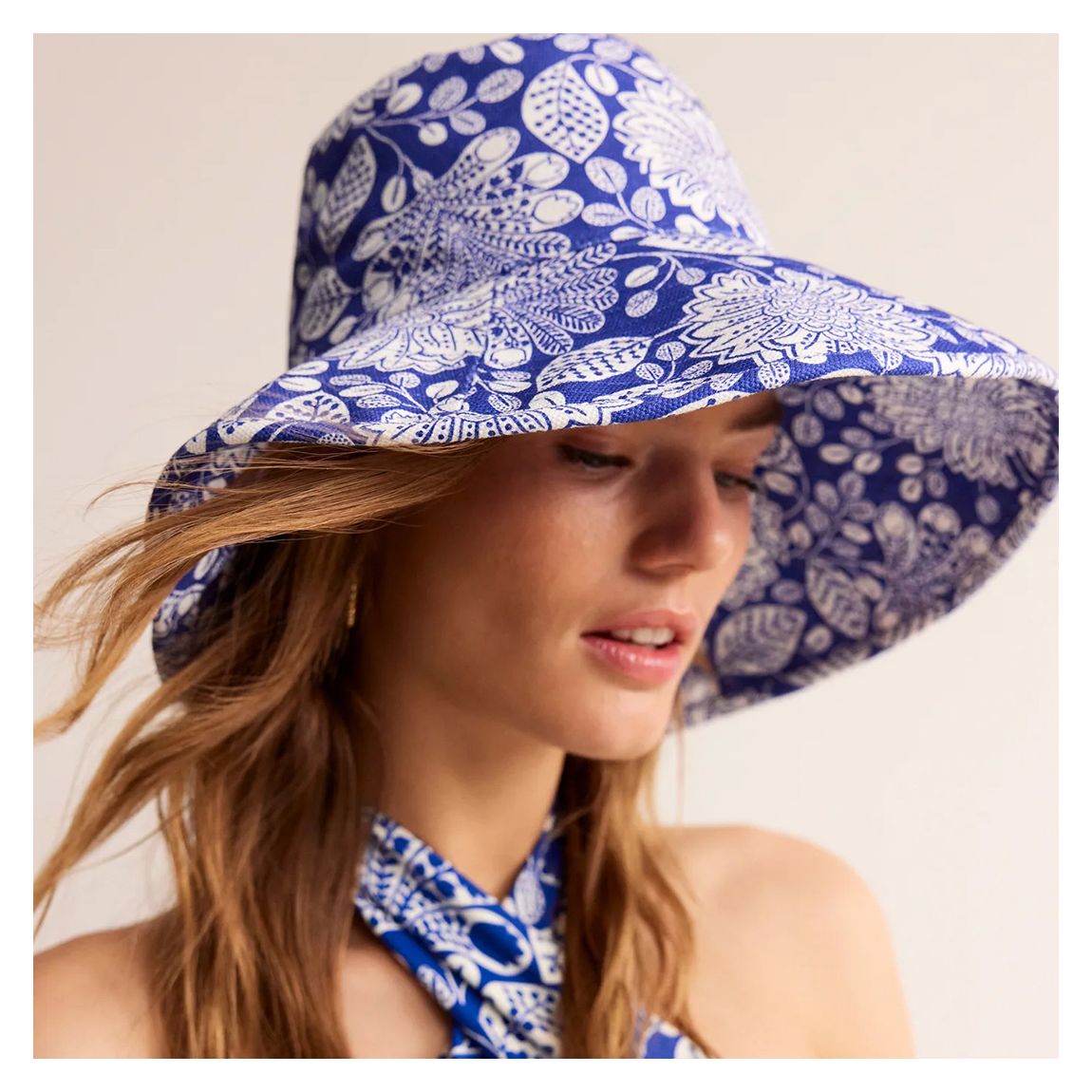 Blue Printed Cotton Bucket Hat main product photo