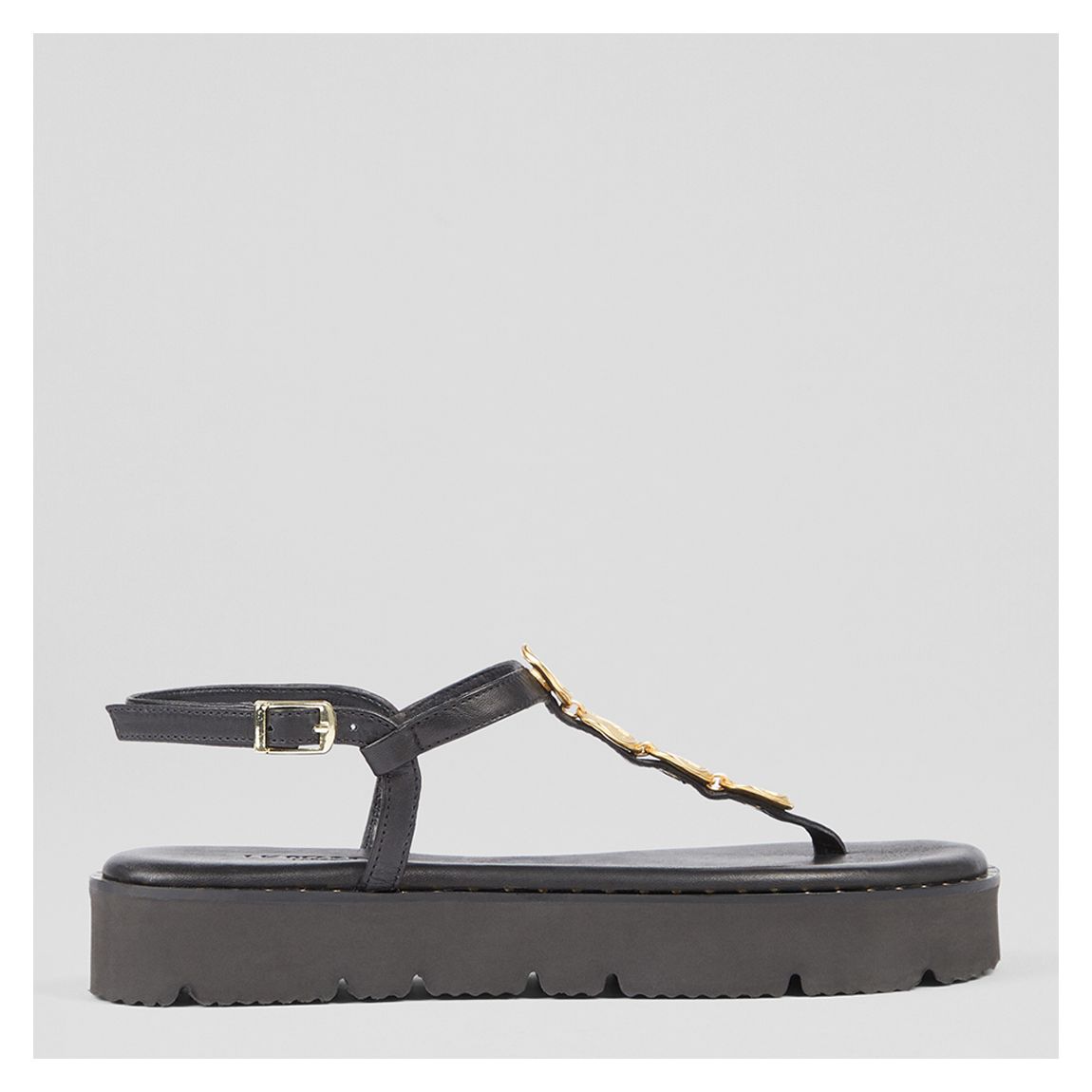 Black Leather Gaia Flat Sandals main product photo
