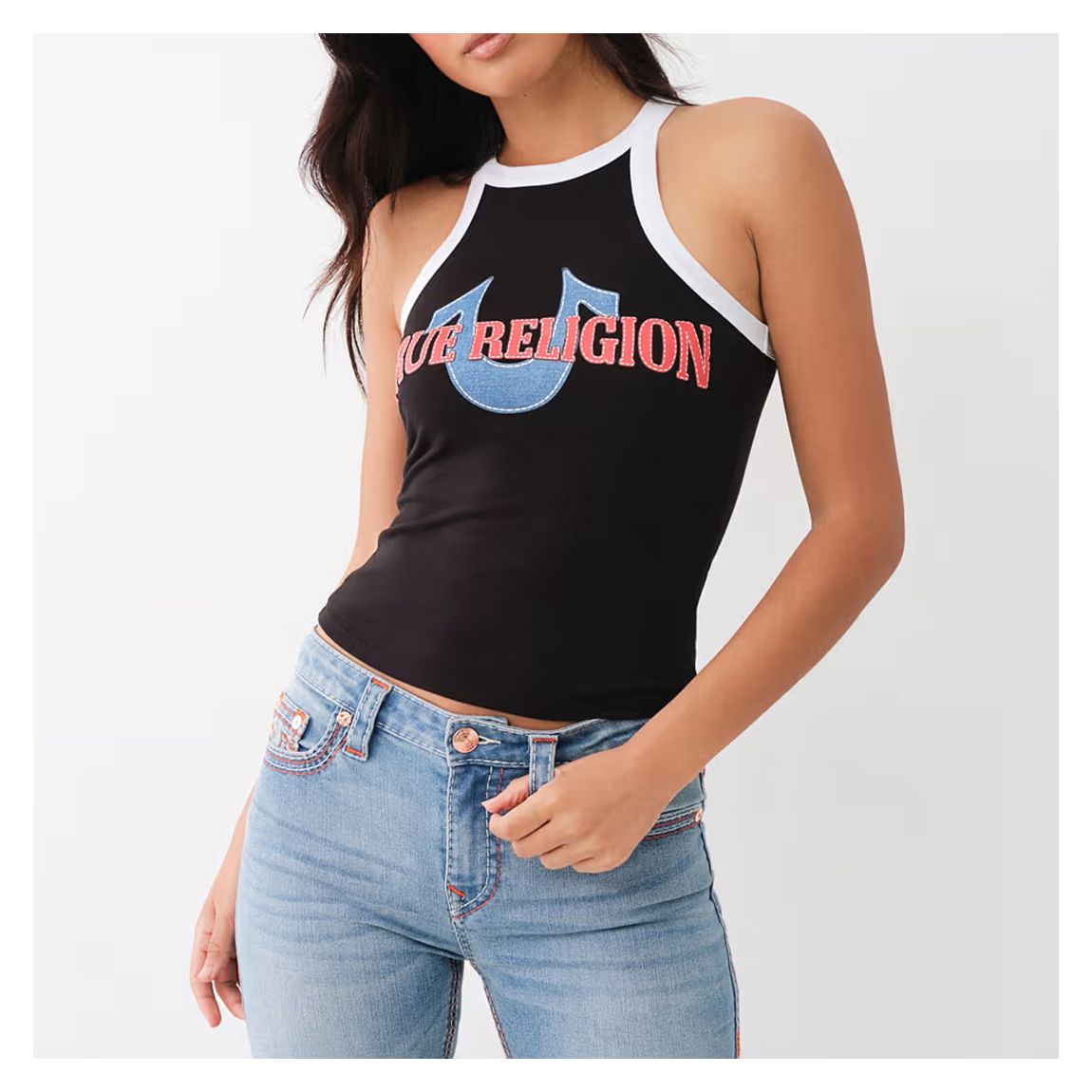 Black Branded Halter Cotton Top main product photo