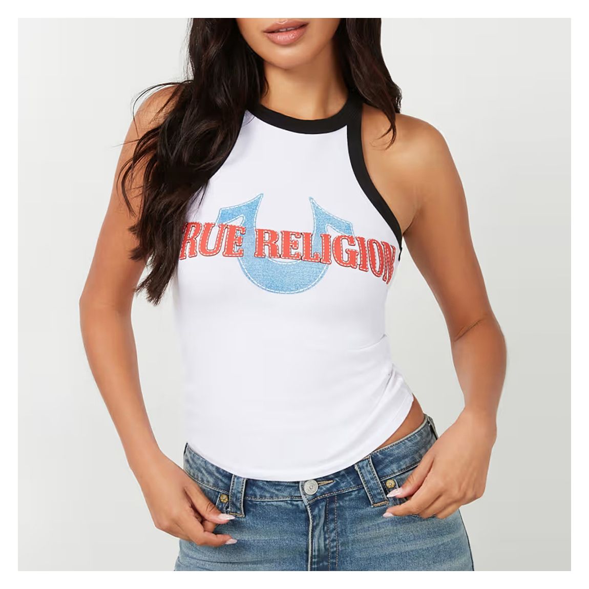 White Branded Halter Cotton Top main product photo