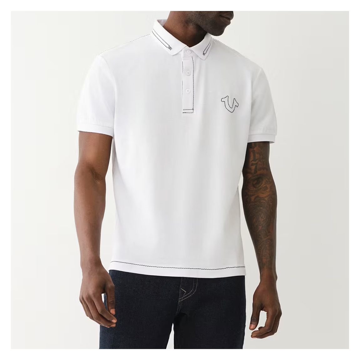 White Big T Embroidered Cotton Polo Shirt main product photo