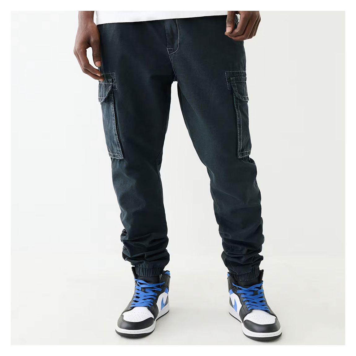 Washed Black Big T Cotton Cargo Trousers main product photo