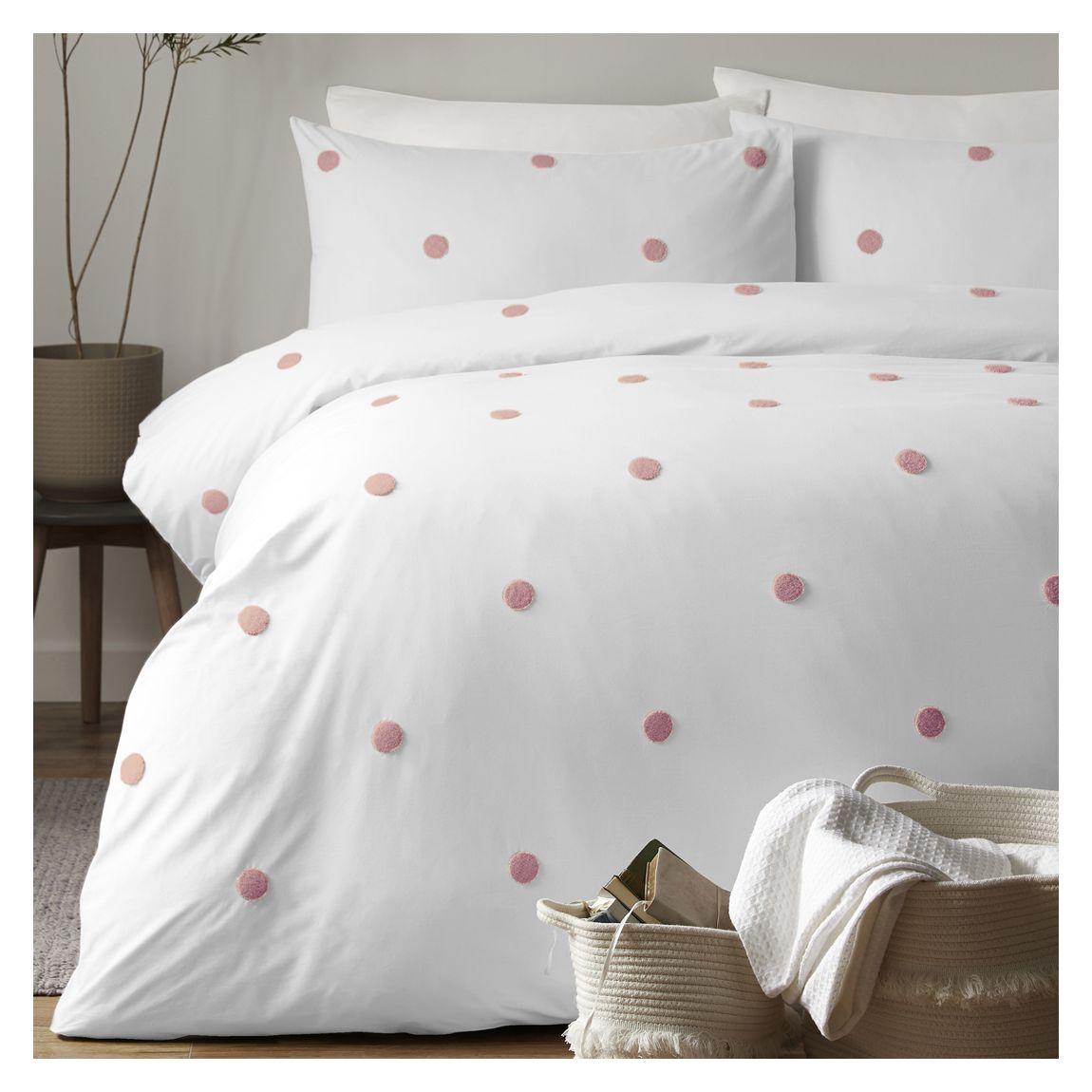 Dot Garden Double Duvet Set, White/Pink main product photo