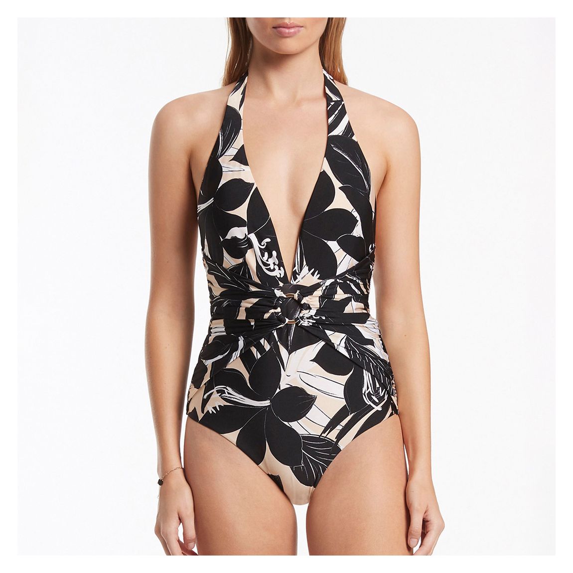 Black Floreale Plunge Swimsuit main product photo