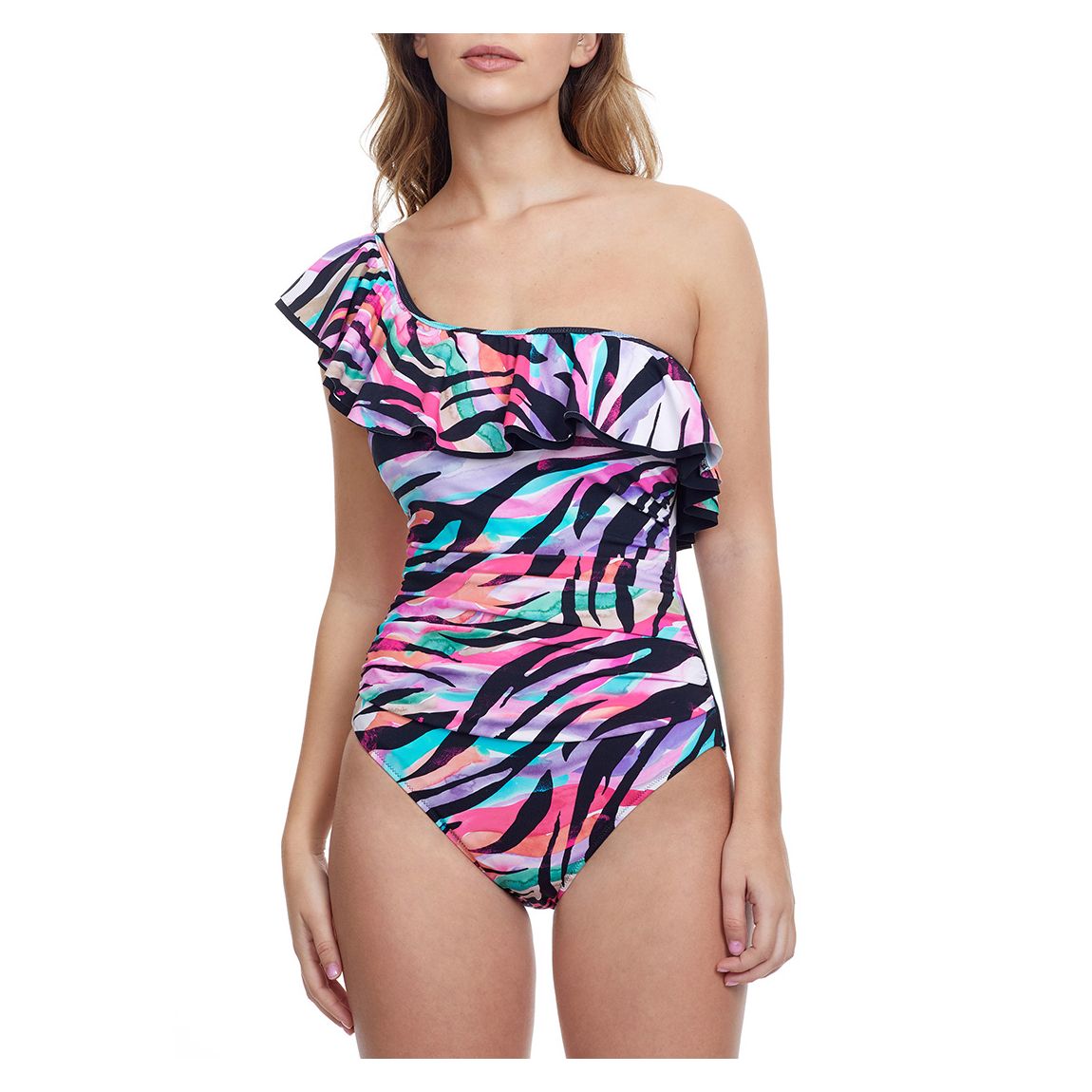 Multi Ruffle One Shoulder Swimsuit main product photo