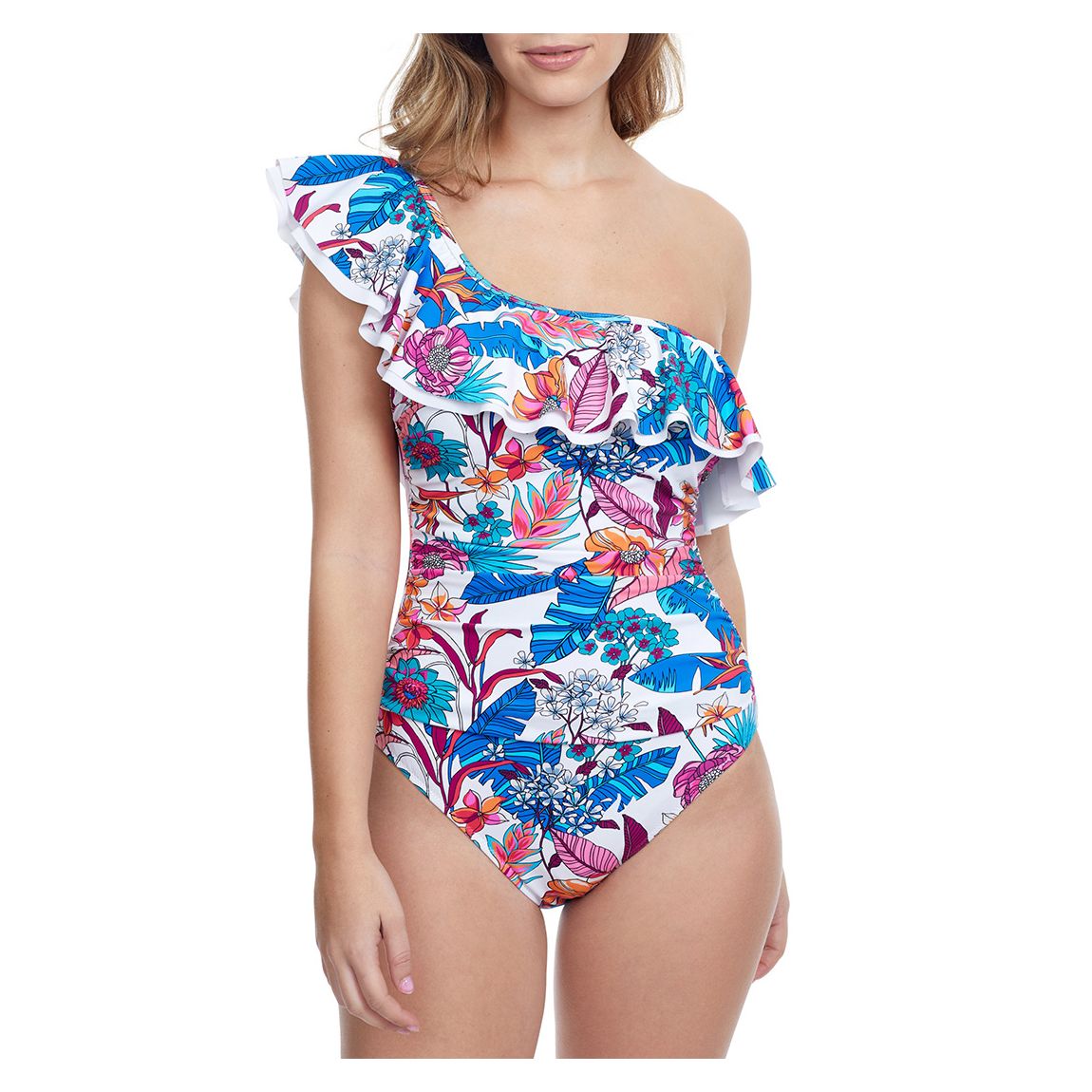 Multi Bohemian Ruffle One Shoulder Swimsuit main product photo