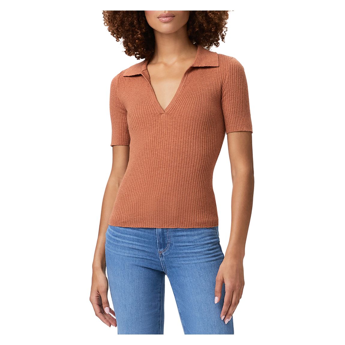 Rust Silk Blend Ribbed Valencia Top main product photo
