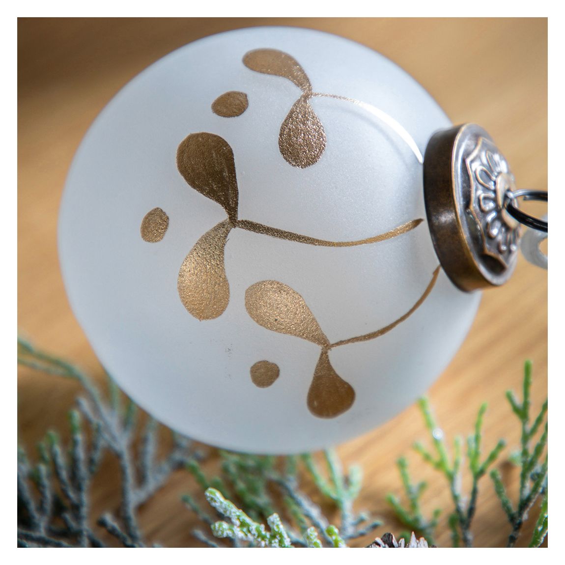 Set Of 6 Mistel Baubles, White Gold main product photo
