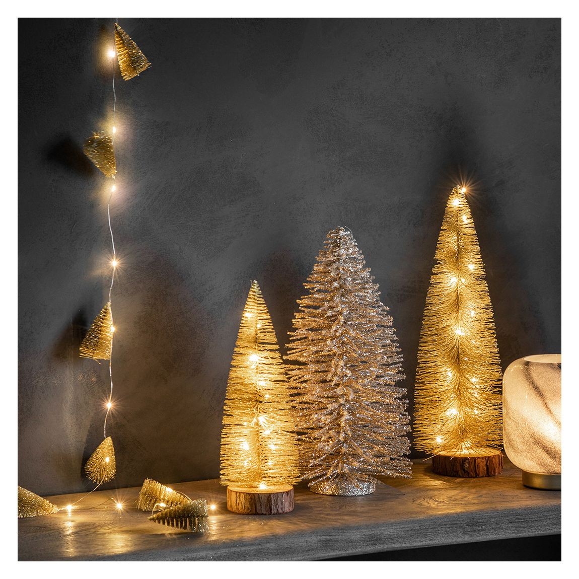Brush Tree 20 LED Lights Gold, 13x40cm main product photo